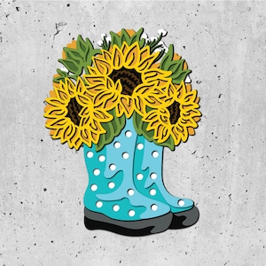 3D-Stiefel mit Sonnenblume Sommer Shadow Box SVG, 3D Blumen SVG 3D, Floral SVG, Cricut Silhouette, Sonnenblume 3D SVG