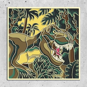 Fichiers svg de mandala 3D dinosaures, fichiers de modèles découpés au laser, svg de routeur cnc à plusieurs niveaux, mandala de contreplaqué 3D, couche 3D