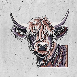 Highland Cow 3D Layered SVG For Cardstock,Cow Memorial Box,Colorful Cow 3D Layered SVG ,Cow Mandala Files,Cow Pop Art