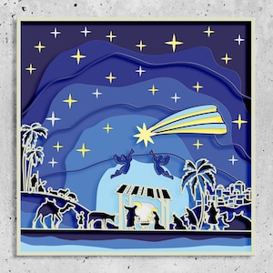 3D Krippe Schatten Box, Weihnachten Schatten Box SVG, Weihnachten geschichtete Cricut, geschichtete svg-Dateien für Laser oder Cricut CNC-Fräser