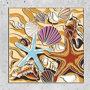 Seashells and Starfish 3D Mandala svg files, DXF Templates for CNC Router, Laser Cut Layered Panel, Sea Layered SVG,