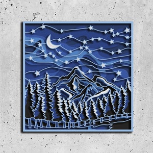 Night Shadow Box SVG, Layered Mountains SVG, 3d Mountains svg, Shadow box svg, Nature svg,