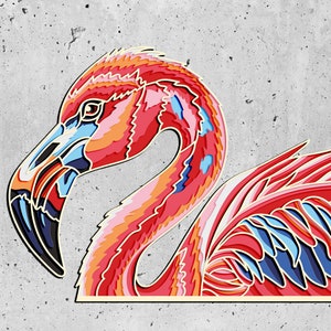 Fichiers svg mandala Flamingo, fichiers de modèles découpés au laser, svg de routeur cnc à plusieurs niveaux, mandala de contreplaqué 3D, couche 3D
