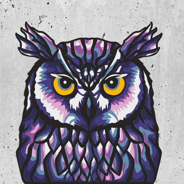 Owl 3D Layered Cardboard SVG ,Colorful Owl Layered, Bird Mandala Pop Art,Animal 3D Papercraft SVG,Owl Layered SVG,