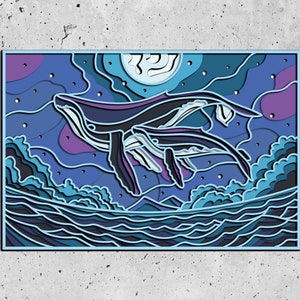 Sperm Whale in the Sea 3D Mandala SVG Files, Laser cut Template files, Cnc router svg, 3D plywood mandala, 3D layer