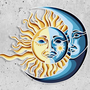 Sonne und Mond 3D Mandala svg-Dateien, Mond 3D Mandala svg, Sonne 3d Mandala svg