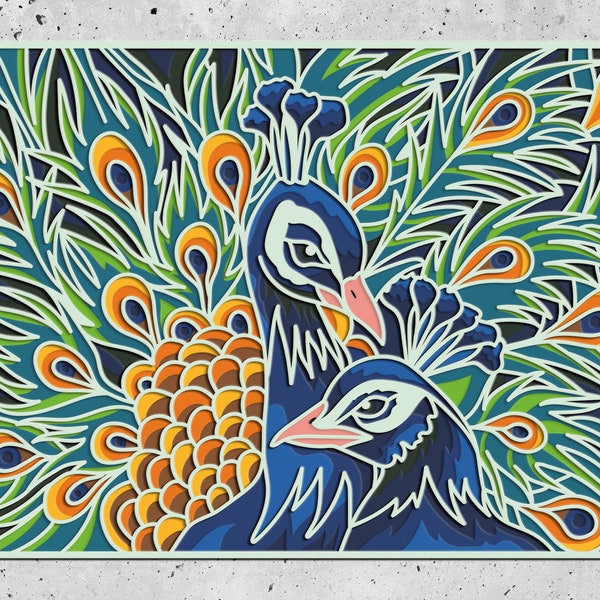 Peacock Layered SVG 3d, 3D Mandala svg, DXF templates for cnc router, laser cut layered panel, Peacock Cut File