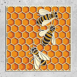 Bee honey layered SVG, Bee honey cut file, Bee 3D svg files, Dxf templates for CNC router