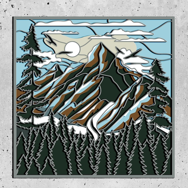 Mountain Shadow Box SVG, Layered Mountains SVG, 3d Mountains svg, Shadow box svg, Nature svg,