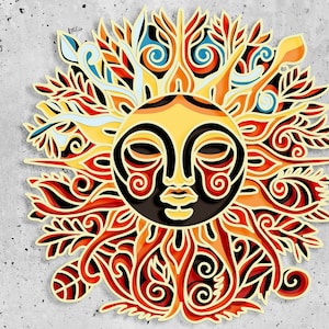 File svg Sun 3D Mandala, pannello a strati per taglio laser, file SVG, modelli DXF per router CNC