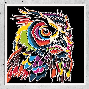 Búho 3D Cartón multicapa SVG, Colorido Búho Multicapa, Pájaro Mandala Pop Art, Animales 3D Papercraft SVG, Búho Capas SVG,