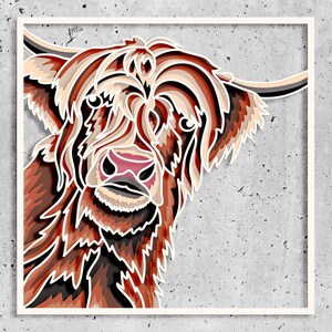 Highland Cow 3D Layered SVG for Cards, Cow Memorial Box, Colorful Cow 3D Layered SVG, Cow Mandala Files, Cow Pop Art