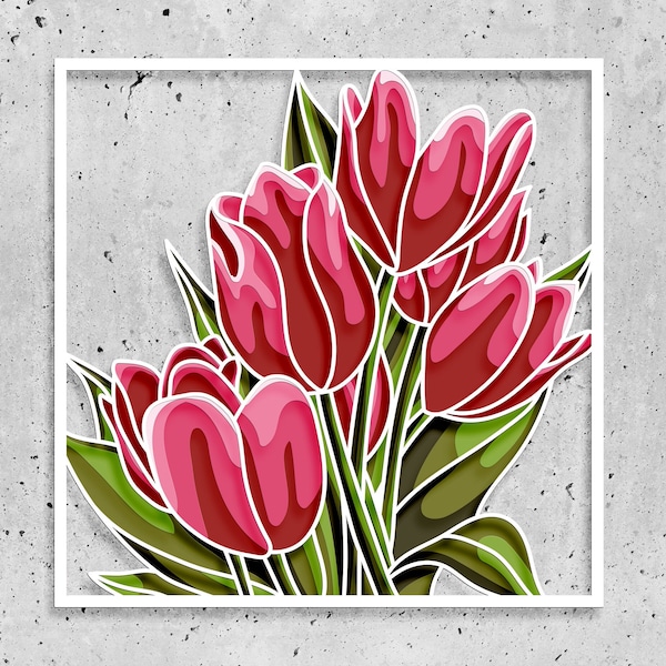 File SVG 3D Mandala fiore tulipano, file fiore per router cnc, file SVG floreali per Cricut, file SVG a strati per il taglio mandala