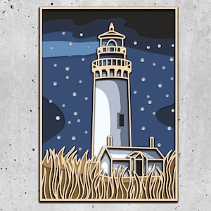 Lighthouse in night 3D Mandala SVG Files, Laser Cut Template Files, Layered CNC Router svg,3D plywood mandala, 3D layer