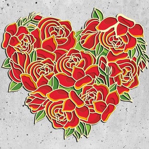 3D Rose Herz Mandala-Svg-Dateien, Herz Mandala svg, Wand-Dekor svg, Herz-Svg-Dateien, Blume Herz Dxf, 3d Mandala svg