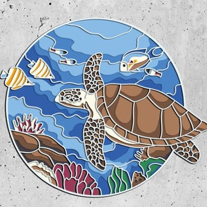 Turtle 3D Mandala SVG Files, Laser cut Template files, Multilayer cnc router svg, 3D plywood mandala, 3D layer