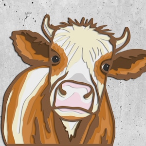 3D vaca en capas SVG, decoración de granja, colorida vaca 3D papercraft SVG, SVG para Cricut, regalo de vaca para granjero,
