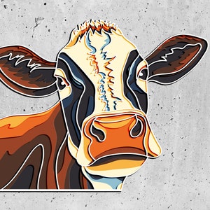 3D Cow Layered SVG, Farm Decoration, Colorful Cow 3D Papercraft SVG, SVG for Cricut, Cow gift for farmer,
