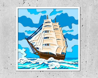 3D SVG zeilschip Shadow Box, zeilboot 3D svg, 3D SVG boot Cricut silhouet, schip 3D Svg, strand 3D Svg, zee 3D svg, 3D Svg zomer,