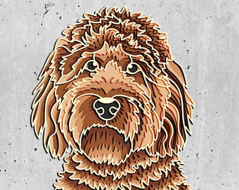 Goldendoodle 3D SVG em camadas para cartolina, caixa memorial Goldendoodle, cachorro colorido 3D SVG em camadas, arquivos de mandala de cachorro, arte pop de cachorro