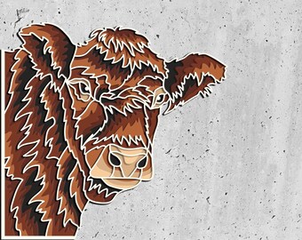 3D Cow Layered SVG, Farm Decoration, Colorful Cow 3D Papercraft SVG, SVG for Cricut, Cow gift for farmer,