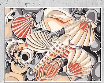 Seashells and Starfish 3D Mandala svg files, DXF Templates for CNC Router, Laser Cut Layered Panel, Sea Layered SVG,