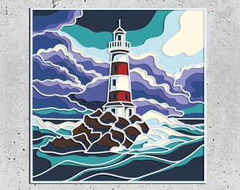 Lighthouse 3D Mandala SVG Files, Laser Cut Template Files, Layered CNC router svg, 3D plywood mandala, 3D layer