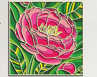 Peony flower 3D Mandala svg file,flower file for cnc router,floral SVG files for Cricut, layered svg files for cutting mandala