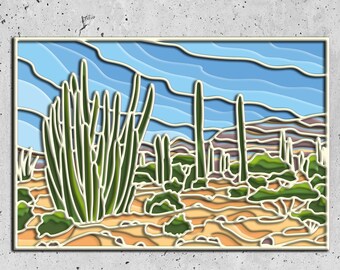 Desert 3D laser svg,Сactus 3D Zentangle svg files, 3D Mandala svg, DXF templates for cnc router, laser cutting layered panel,