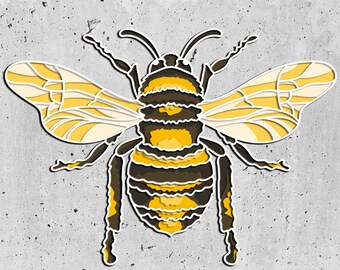 Arquivos de mandala Bee 3D svg, arquivos de modelo de corte a laser, roteador CNC em camadas svg, mandala de madeira compensada 3D, camada 3D