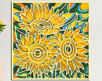 Sonnenblumen 3D Mandala svg Dateien,Herbst Dekor Layered Panel zum Laserschneiden, Cricut Svg Dateien, Sonnenblume Mandala Laserdateien