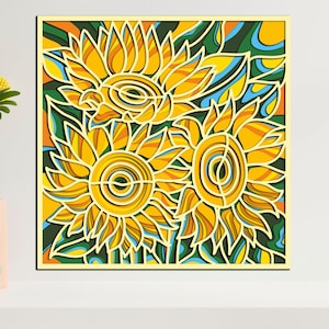 Fichiers svg Sunflower 3D Mandala, panneau superposé de décor d’automne pour la découpe laser, fichiers svg cricut, fichiers laser mandala tournesol