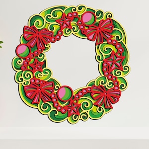 Weihnachten Kranz 3D Zentangle svg Dateien, Multilayer Laser Schneideplatte, Weihnachten Dekor 3D für Zeichen svg