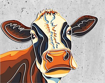 3D Cow Layered SVG, Farm Decoration, Colorful Cow 3D Papercraft SVG, SVG for Cricut, Cow gift for farmer,