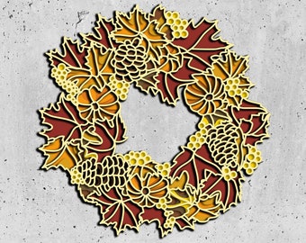 Autumn Wreath of leaves svg, Fall 3d laser svg, layered svg files for laser or Cricut CNC router,Autumn 3d svg laser files