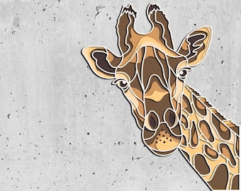 Giraffe SVG-bestanden, lasergesneden sjabloonbestanden, gelaagde CNC-router svg, 3D-mandala van multiplex, 3D-laag