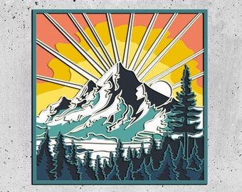 Mountain Shadow Box SVG, Multilayer Nature Scene (Digital Files)