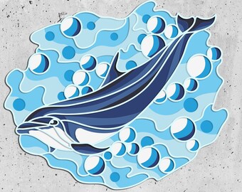 Dolphin on the Wave 3D Mandala svg files, Multilayer Panel for Laser Cutting,3D plywood mandala, 3D layer