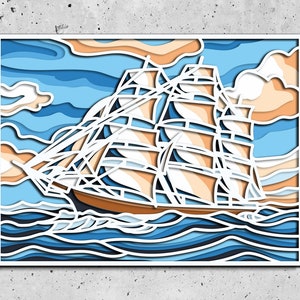 Sea Wave 3D SVG Dateien, Handarbeit 3D Mandala svg, DXF Vorlagen für CNC-Fräser, Laser schneiden Layered Panel