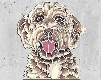 Camada Goldendoodle SVG, arquivo de corte Goldendoodle Mandala, corte de madeira compensada, corte de papel, ARQUIVO SVG, mandala de madeira compensada 3D, camada 3D