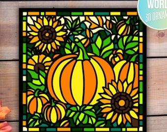 Pumpkin Stained Glass shadow box svg,Pumpkin shadow box svg, Svg files for Cricut, 3d svg , Fall shadow box svg, Sunflower shadow box svg,