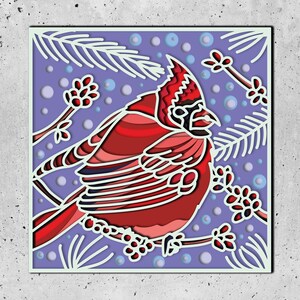 Christmas Cardinal SVG,Multilayer Cardinal Cutting Bird File,Cardinal 3D svg,Cutting Bird 3D File,CNC Router Layered Drawings