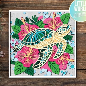 Svg fleur tortue de mer Shadow Box, 3D tortue de mer Svg, fichiers Svg pour Cricut, silhouette svg, projets Cricut, svg en couches, svg Ocean Mandala,