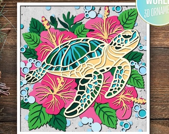 Flower Sea Turtle Shadow Box svg, 3d Sea Turtle Svg, Svg files for Cricut, silhouette svg, Cricut projects, Layered svg, Ocean Mandala svg,