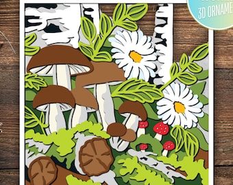 Mushroom Stained Glass shadow box svg, shadow box template, 3d Layered svg, 3d svg, Cricut Projects , Forest shadow box svg, 3d Mushroom Svg