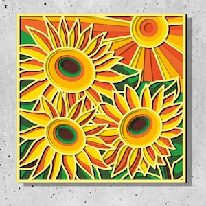 Sunflower 3D Mandala svg files, panneau stratifié de décor d’automne pour la découpe laser, fichiers svg d’humeur d’automne 3d