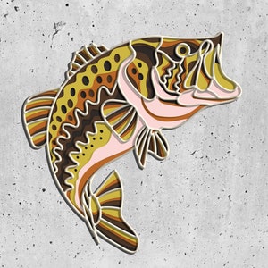 Bass Fish Layered SVG 3d ,3D Mandala svg, DXF templates for cnc router, laser cutting layered panel,Fish Cut File