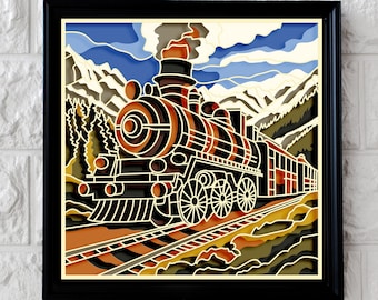 Mountain mandala svg file, 3D steam locomotive svg mandala, laser train svg, 3D mandala svg file, svg files for laser cnc router