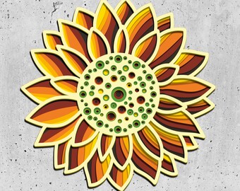 Sonnenblumen 3D Mandala svg Dateien, Herbst Dekor Schicht panel zum Laserschneiden, Cricut Svg Dateien, Laserdateien Sonnenblume Mandala