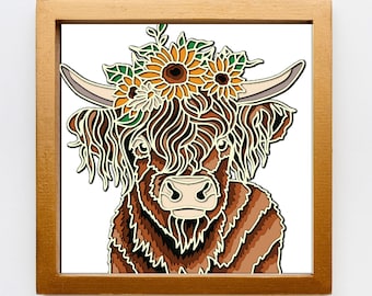 Highland Cow Layered Laser Cutting File,3D Plywood Cow Template, CNC Router DXF,3D Layered Cow Layered Dxf, Dwg Plywood Cutting SVG File ,